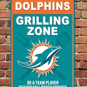 Miami dolphins grilling zone sign aluminum metal 8&quot;x12&quot;