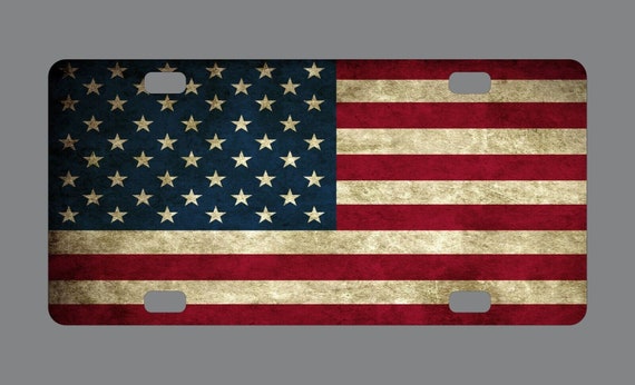 Camouflage Green Camo American Flag Front License Plate Aluminum Decorative License