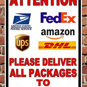 Please Deliver Packages To Front Door Sign Metal Aluminum 8&quot;x12&quot;