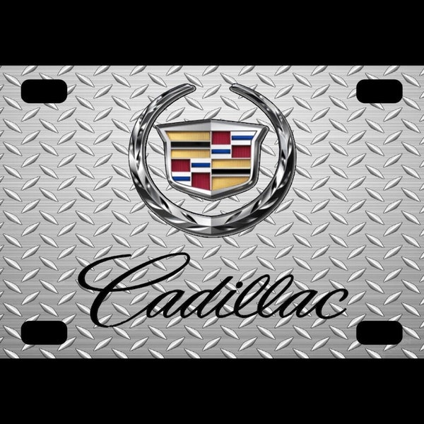 Cadillac emblem license plate diamond plate design aluminum 6"x12" front