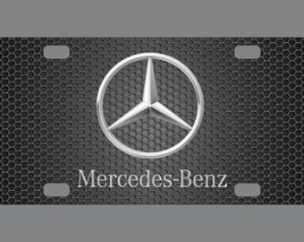 Mercedes Benz Emblem License Plate Black Mesh Design Aluminum 6"x12" Front