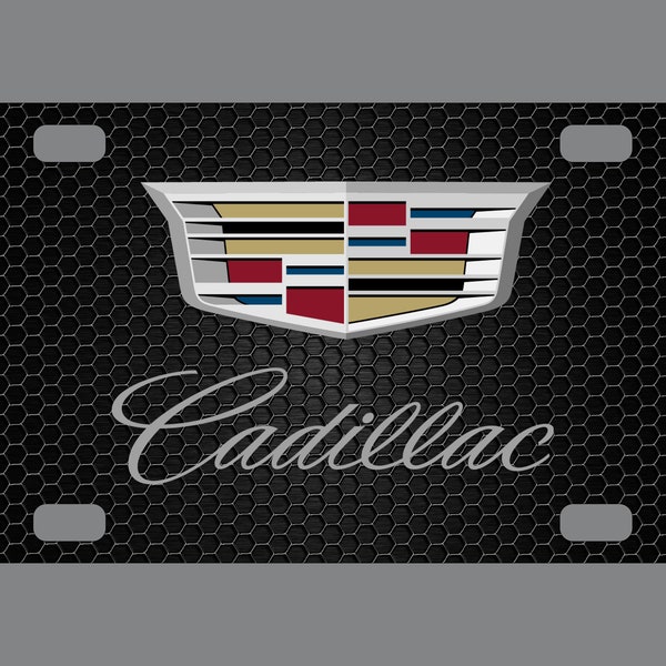 Cadillac Emblem License Plate Black Mesh Design Aluminum 6"x12" Front