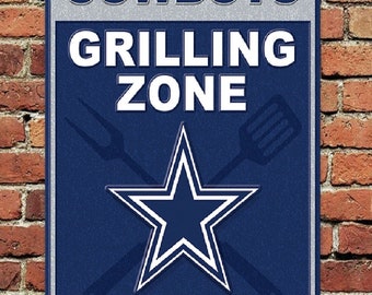 Dallas cowboys grilling zone sign aluminum metal 8"x12"
