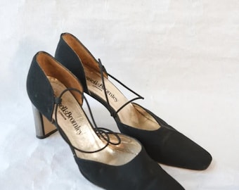 Russell & Bromley svarta klackskor i mocka, läder, storlek 7.5