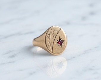 Antique Victorian 9ct Gold Signet Ring · Natural Ruby · Christopher Jones Liverpool 1834 · Birmingham Hallmark