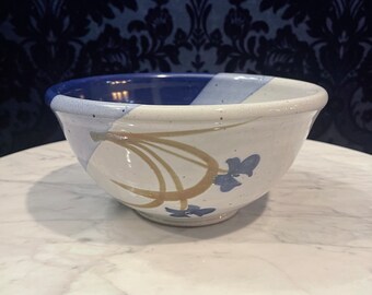 Signed Garry Shaffer Pottery Blue Floral fruit bowl