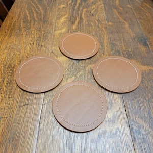 Custom Full grain leather coasters (4) with stitching