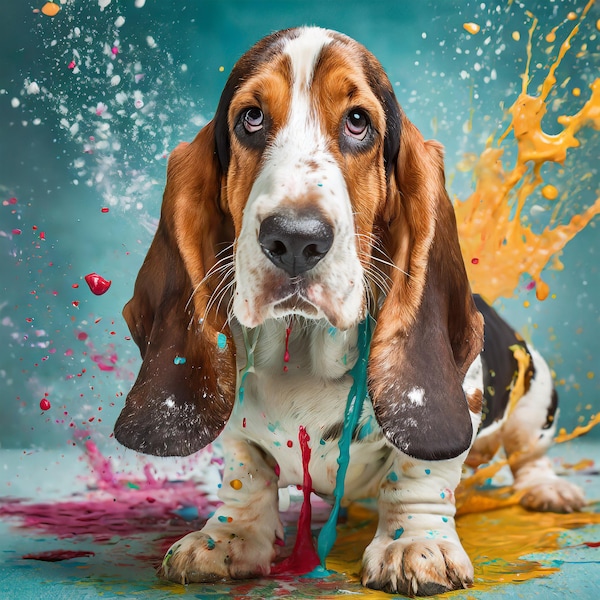 Basset hound art - pet lovers - dog wall art - puppy art - gift for dog lover - Digital pet art