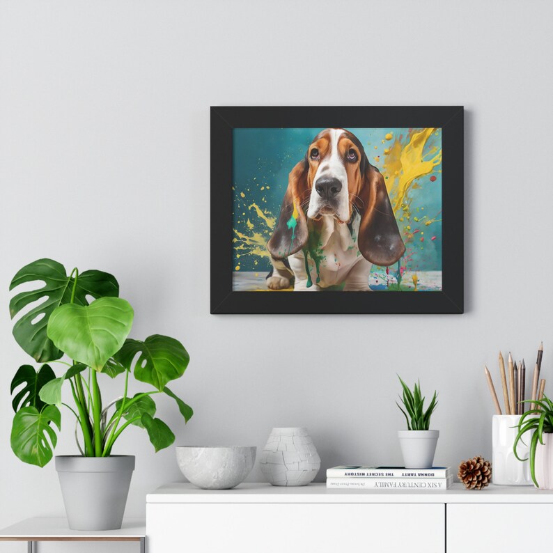 Basset hound art pet lovers dog wall art puppy art gift for dog lover Framed pet art image 4