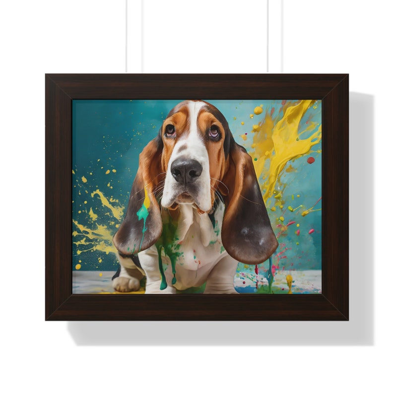 Basset hound art pet lovers dog wall art puppy art gift for dog lover Framed pet art image 2