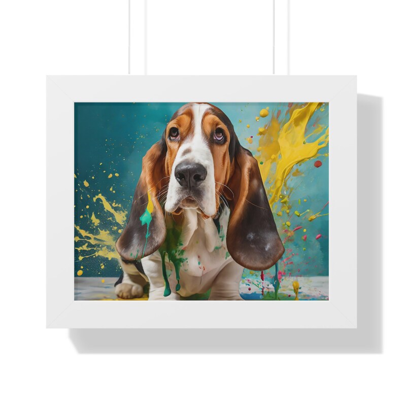 Basset hound art pet lovers dog wall art puppy art gift for dog lover Framed pet art image 3