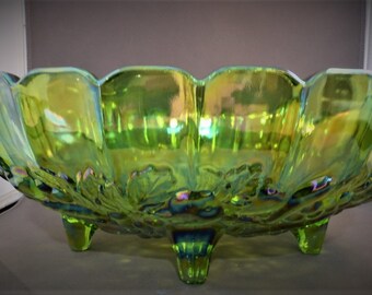 Large green Carnival glass footed centerpiece oval shaped Compote