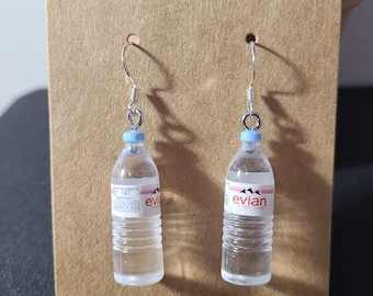 Handmade Evian Water Bottle Novelty Earrings Quirky Funny Dangle Earrings Women