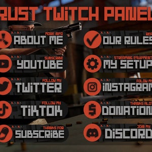 10x Rust Twitch Panels Pack | rust, twitch, twitch panel, rust game, panel, twitch overlay, twitch emotes | Twitch | Twitch Overlays