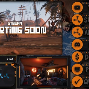 Rust Game Animated Twitch Overlay Package | Rust Discord Gift Pack : Webcam, Screens, Gift, Panels, Badges, Streamlabs Donate Bar