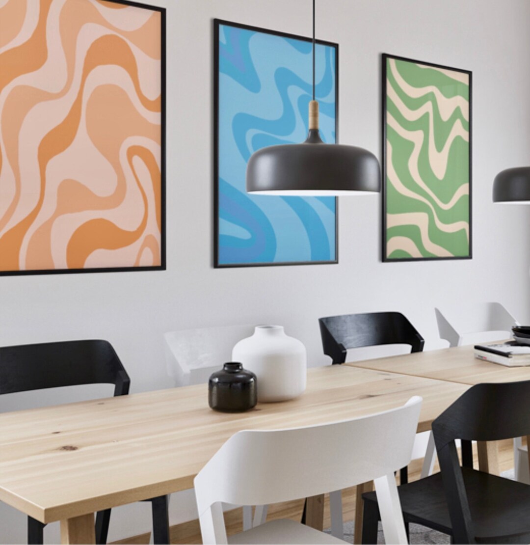 Trippy Swirl Wall Art, Set of Three Posters, Swirl Poster, Downloadable