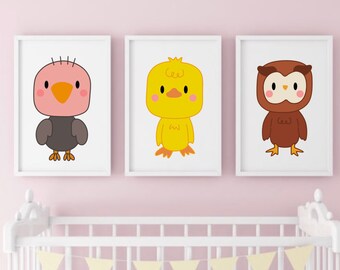 Baby Poster, Set of 3, Baby Bird Poster, Downloadable Wall Art, Nursery Wall Art, Baby Room Decor, Nursery Decor, Baby Animals