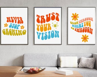 Positive Affirmations Art, Positive Quotes Poster, 3 piece Poster, Positive Affirmations Poster, Quotes Poster, Retro Posters