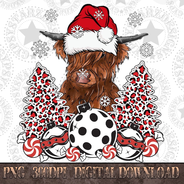 Highland Cow Christmas Design Png | Christmas PNG Sublimations, Santa’s Helpers Sublimation Download, Design PNGs, Highland Cow Shirt Design