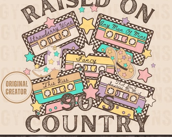 Cintas de casete country de los 90 en formato PNG, sublimación estilo western (descarga digital).