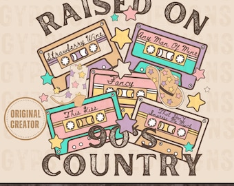 Cintas de casete country de los 90 PNG, sublimación Western (descarga digital)
