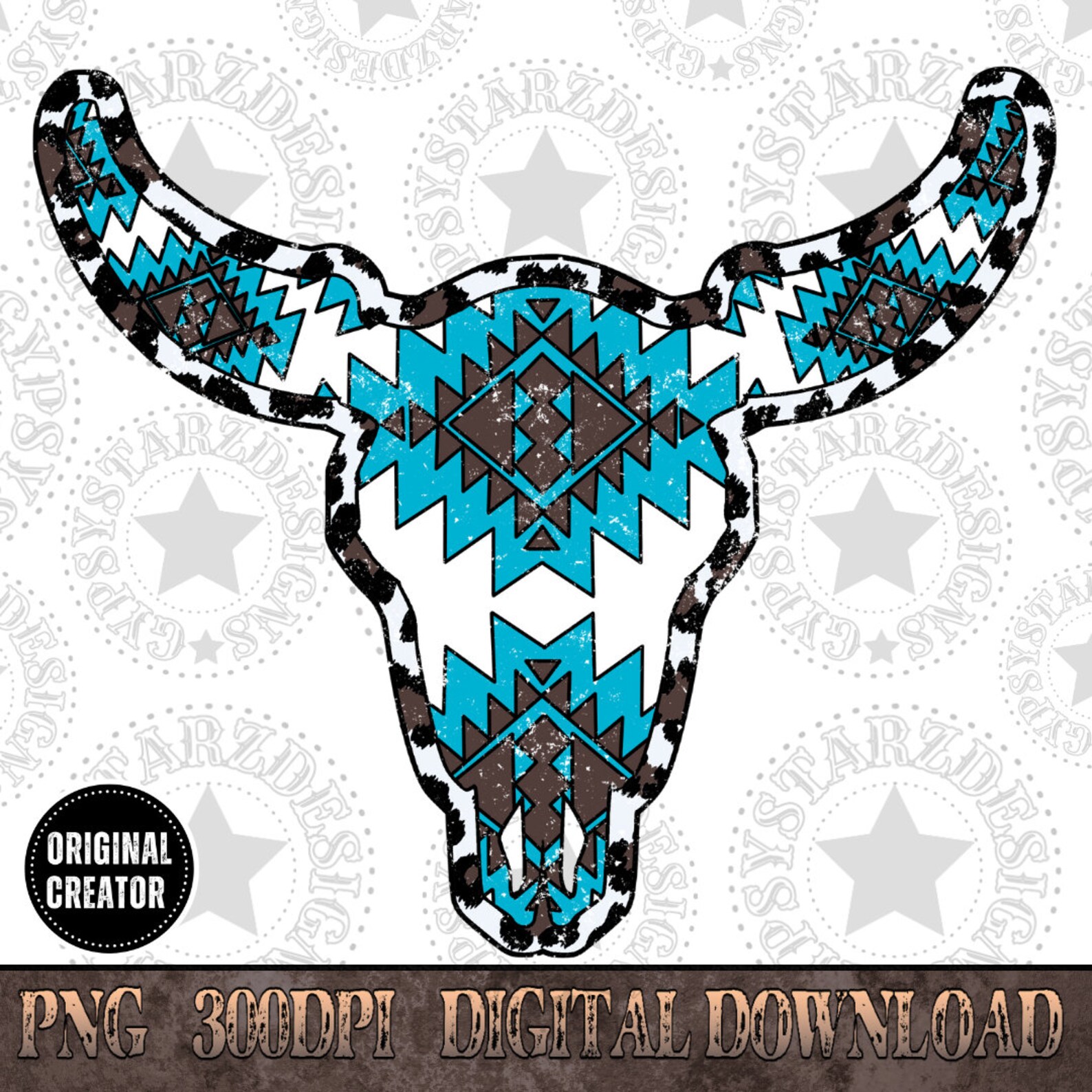 Aztec Bull Skull PNG, Animal Print, Western Shirt Design (digital ...
