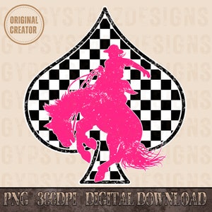 Retro Pink Rodeo Western Png, Checkered Print Cowboy, Western PNG, Png File, Instant Download, Shirt Design, Boho Design, Original Creator