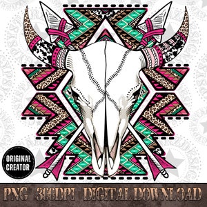 Western Png, Cow Print Aztec Western Bull Skull Png, Western PNG, Western PNG, Png File, Instant Download, Shirt Design, Boho Design