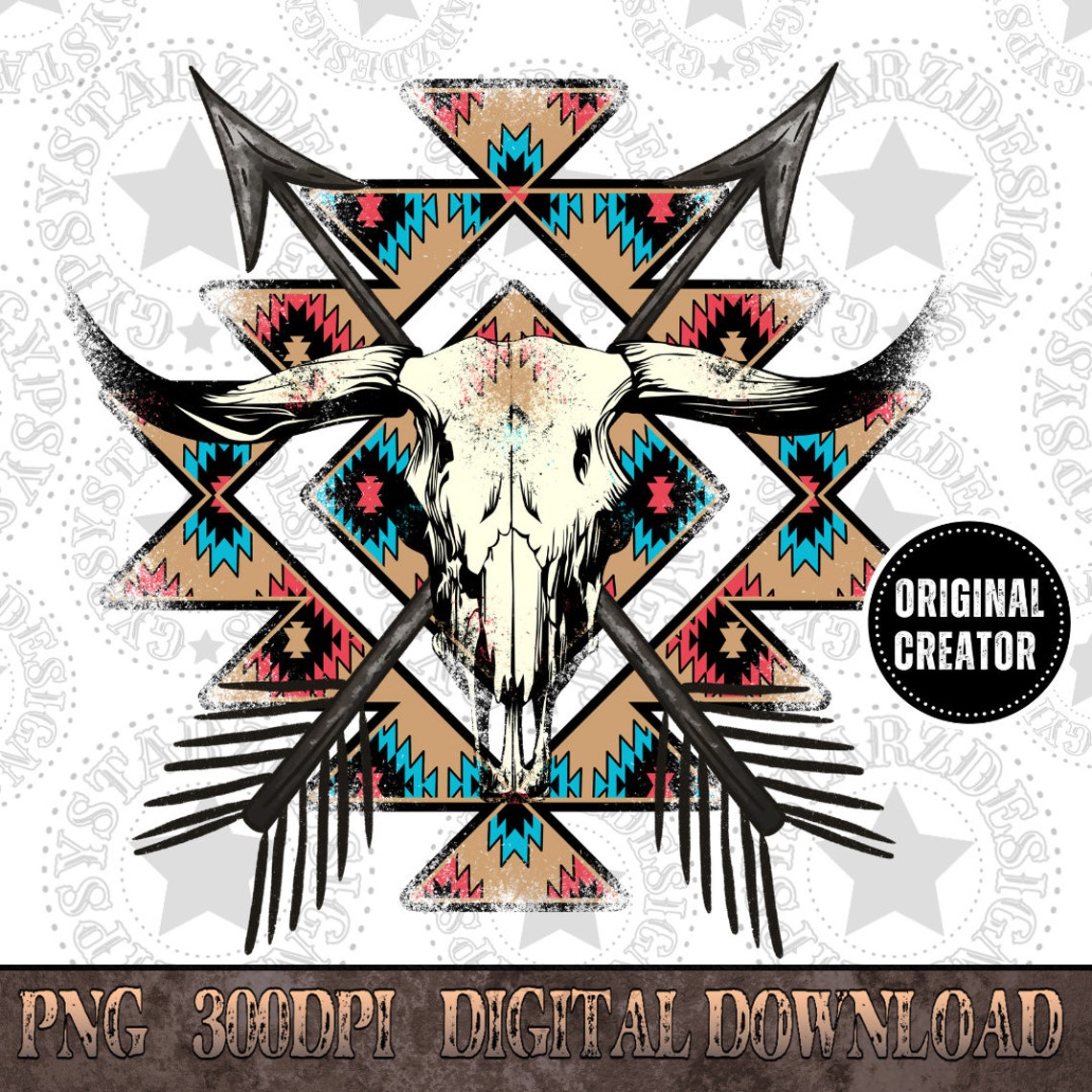 Aztec Bull Skull PNG, Western Boho Design (digital Download) - Etsy