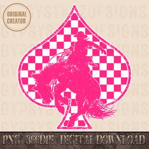 Retro Pink Rodeo Western Png, Checkered Print Cowboy, Western PNG, Png File, Instant Download, Shirt Design, Boho Design, Original Creator