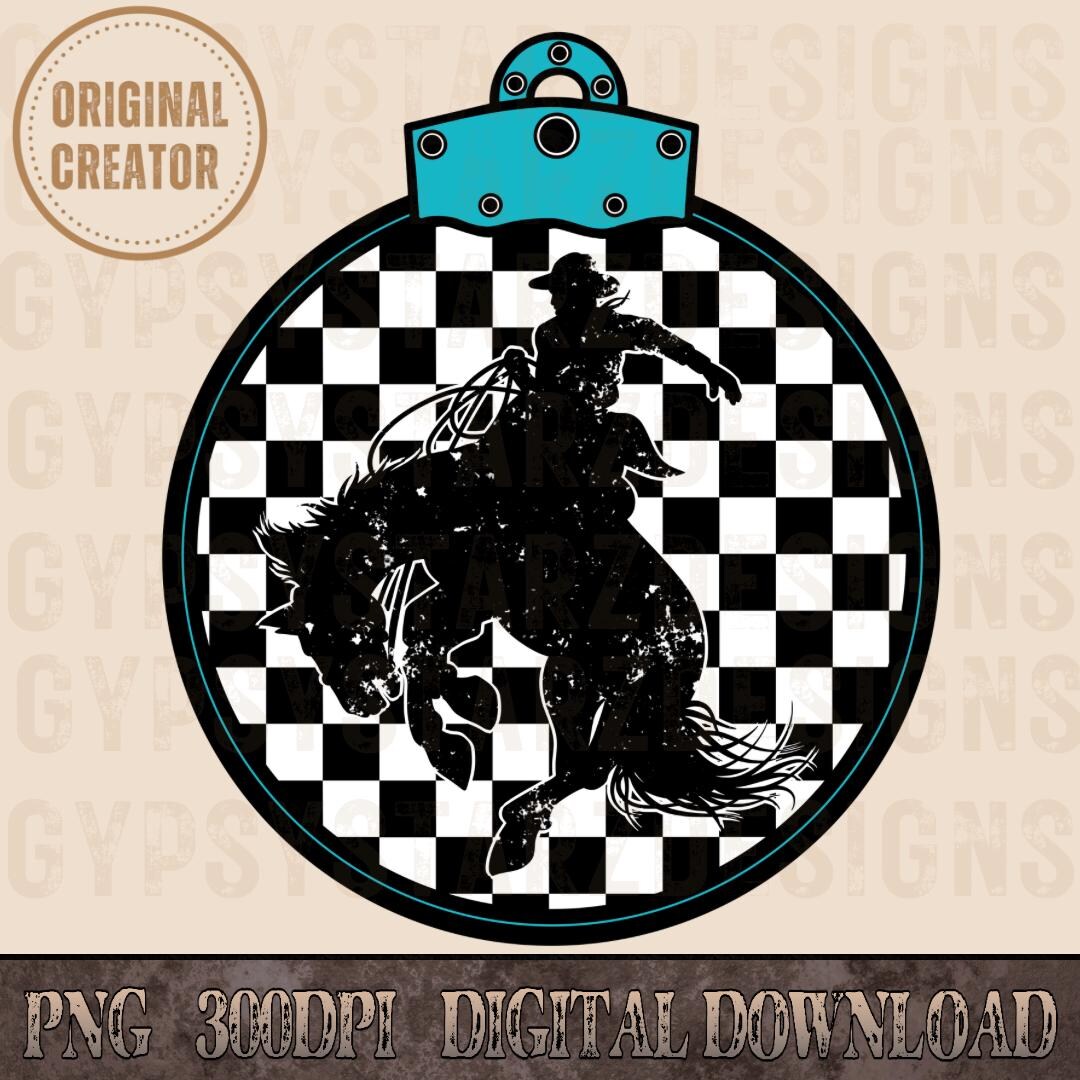 Retro Rodeo Western Ornament Png, Checkered Print Cowboy, Cowboy ...