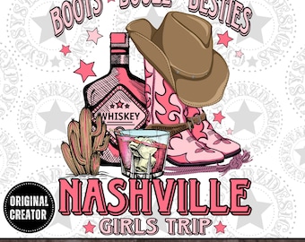 Nashville Boots Booze Besties PNG, Western Design (Digital Download)