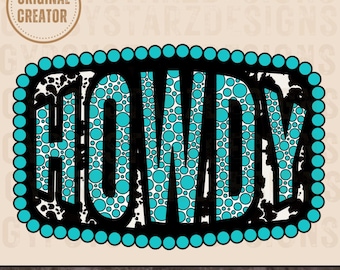 Fibbia Howdy turchese PNG, design Western per sublimazione (download digitale)