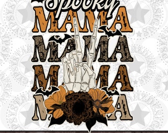 Spooky Mama Halloween PNG Design, Fall Flowers (Digital Download)
