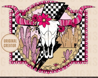 Retro Western Bull Skull PNG, Desert Graphic (Digital Download)