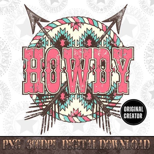 Howdy Aztec Print PNG, New Western Sublimation PNG, Instant Download, Digital Download, Howdy Sublimation, Western Design, Tribal Boho