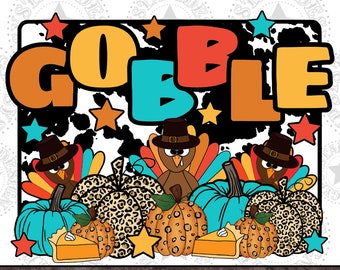 Gobble Cow Print Thanksgiving PNG, Pumpkin Sublimation (Digital Download)