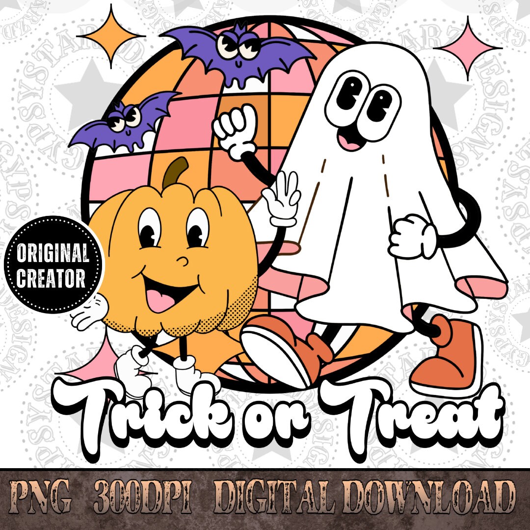 Retro Halloween PNG | Trick or Treat Ghost, Pumpkin (digital Download ...