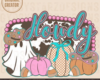 Howdy Cow Print Buckle PNG, Western Halloween Sublimation (Digital Download)