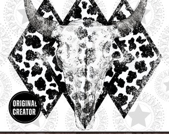 Distressed Western Skull PNG | Boho Sublimation Design (Digital Download)