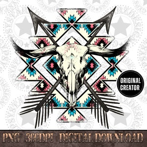 Aztec Western Bull Skull Png, Western PNG, Western PNG, Png File, Instant Download, Shirt Design, Transparent background, Boho Design