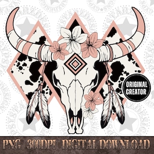 Aztec Western Bull Skull Png, Western PNG, Western PNG, Png File, Instant Download, Shirt Design, Transparent background, Boho Design