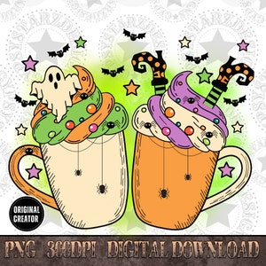 Desenho De Halloween Png | Sublimações PNG de café de Halloween, download de sublimação de temporada assustadora, design PNGs, design bonito de camisa de Halloween