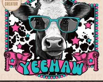 Yeehaw Cow PNG, Western Sublimation Design (Digital Download)