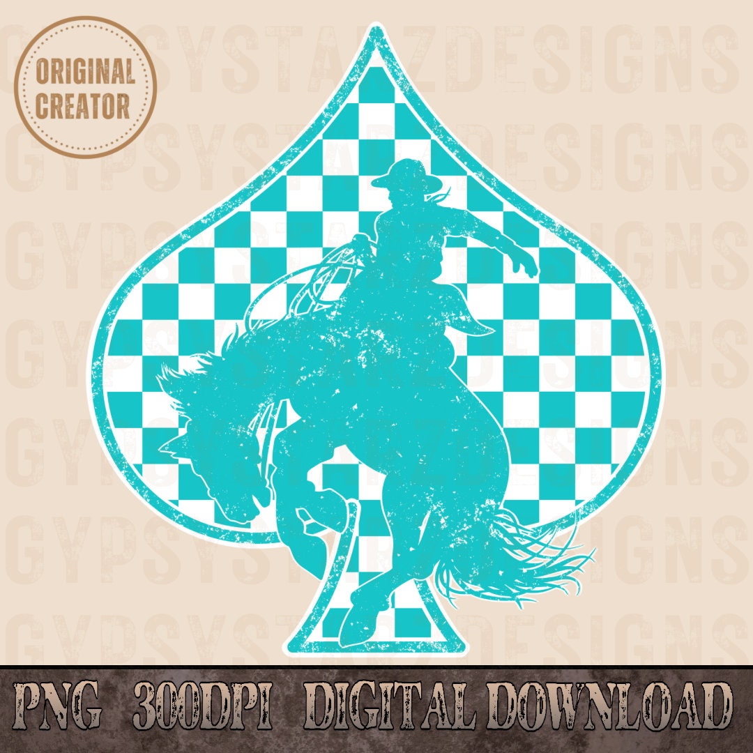 Retro Blue Rodeo Western Png, Checkered Print Cowboy, Western PNG, Png ...