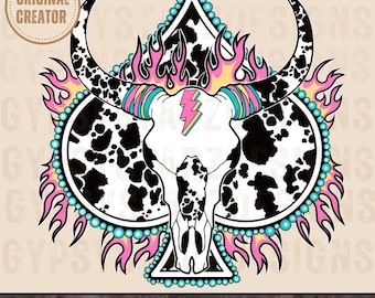 Retro Cow Print Bull PNG, Rodeo Western Design (Digital Download)