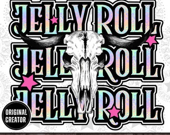 Jelly Roll Bull Skull Western PNG, Shirt Sublimation Design (Digital Download)