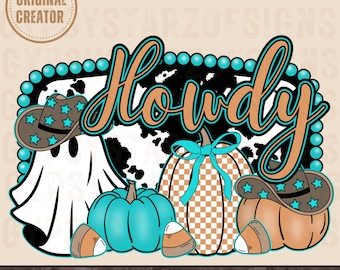 Howdy Cow Print Buckle PNG, Western Halloween Design (Digital Download)