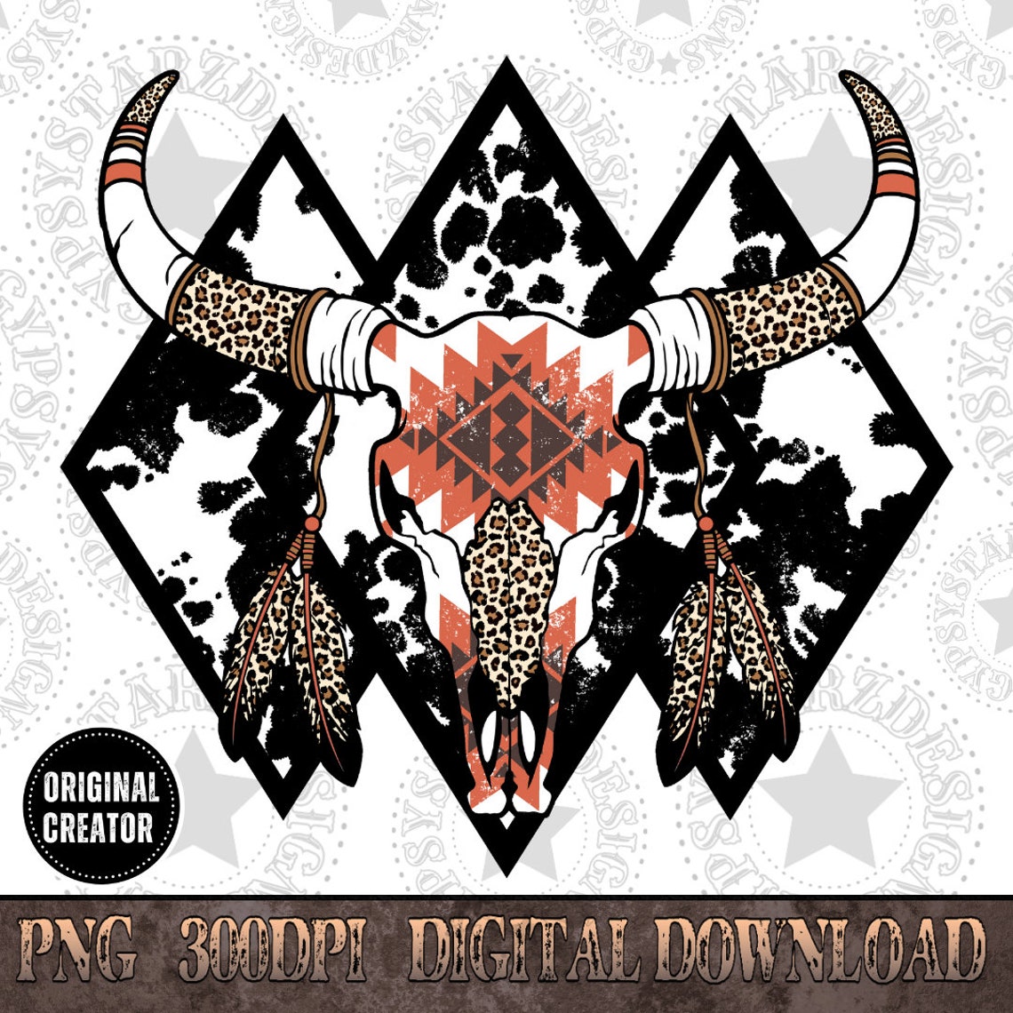 Aztec Bull Skull PNG, Western Boho Shirt Design (digital Download) - Etsy