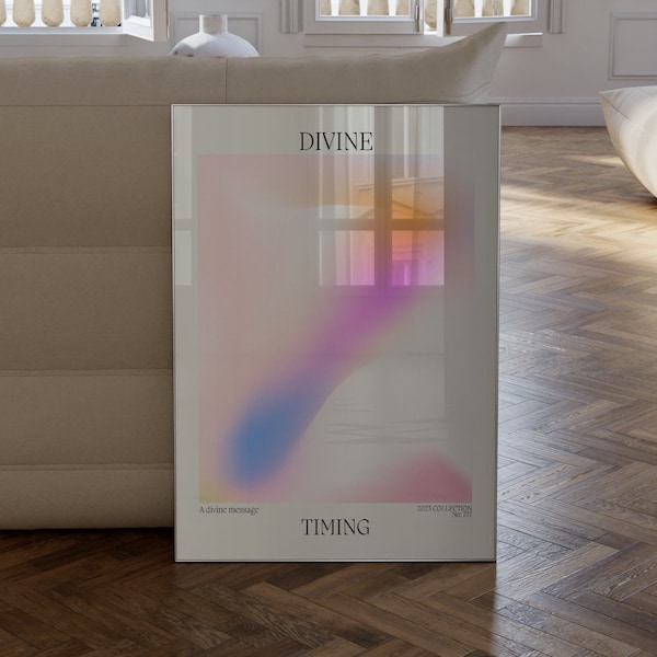 Divine Timing Poster, Gradient Digital Download, Spiritual Art Print, Aura Poster Print Positive Energy Aura Y2K Boho Wall Art Print